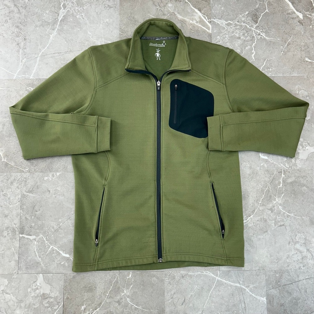 Smartwool Synergy Jacket Mens Large Merino Wool Full Zip Hiking Coat Green Climb